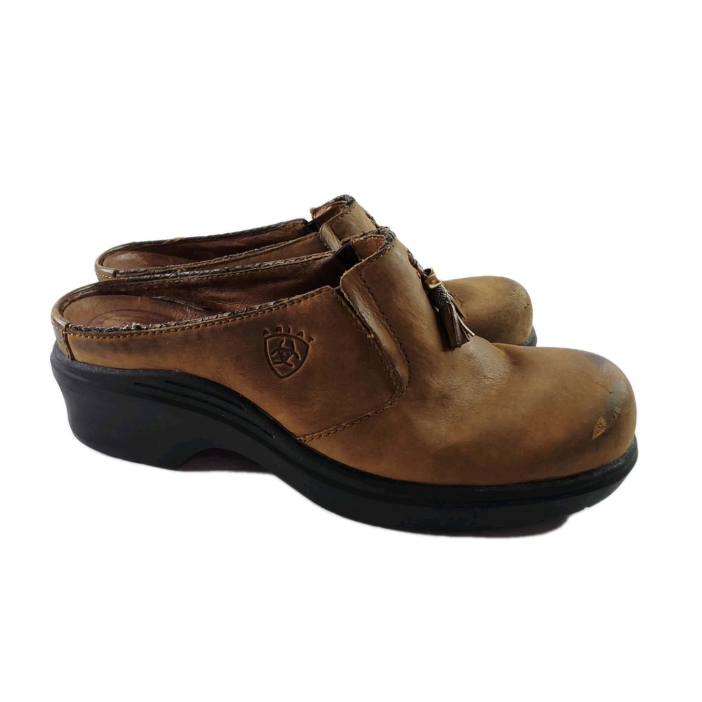 Ariat Mendocino Mules Shoes Brown Leather Slip On Tassel Clogs Women's Size 8 B